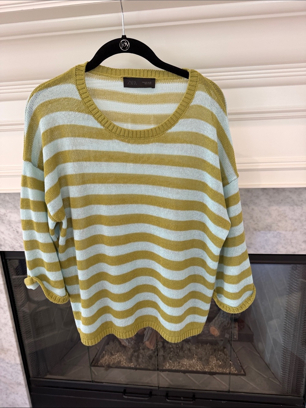 Zara Striped Scoopneck Sweater in Light Blue and Olive Green